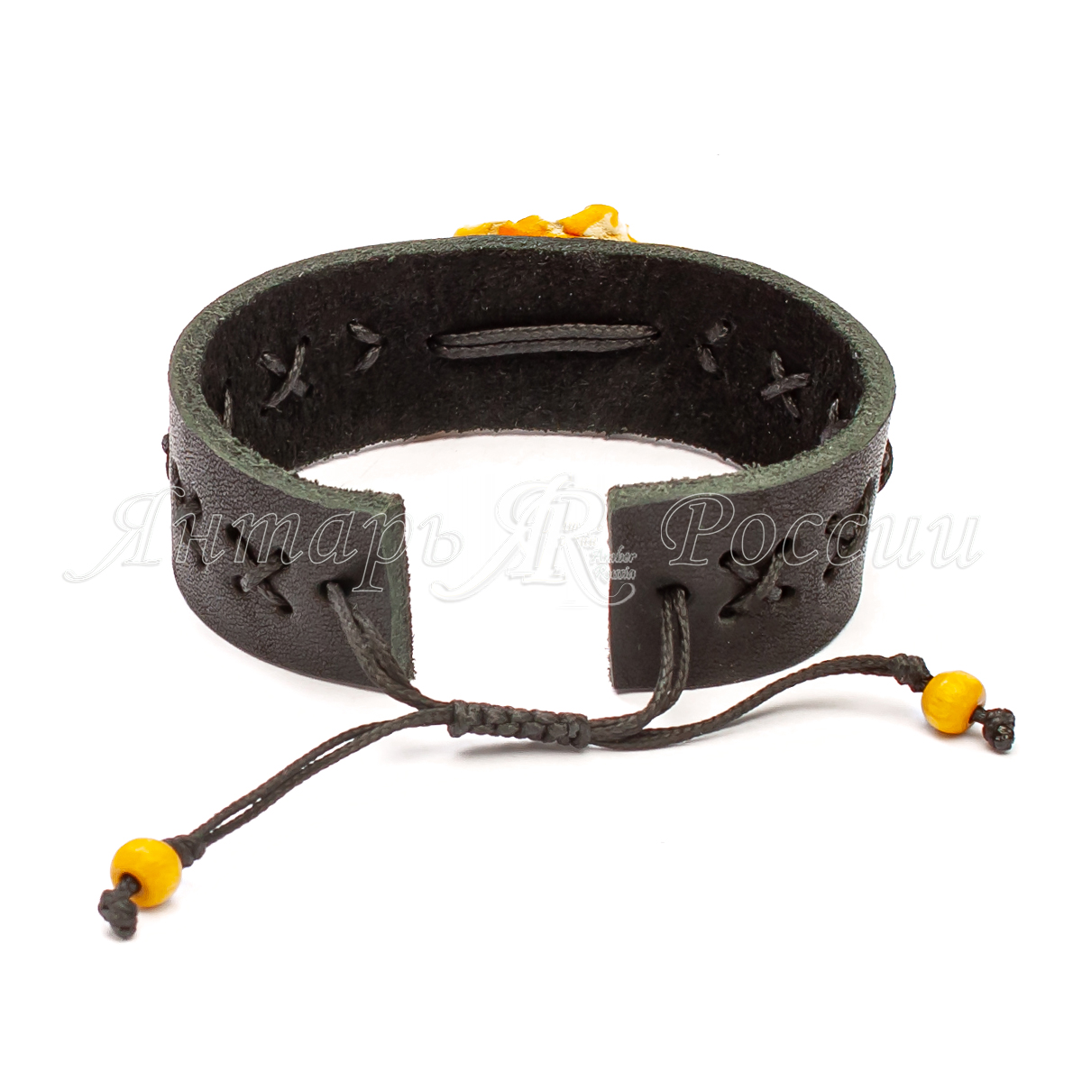 Браслет кожа  Янтарь Браслет кожа  Янтарь