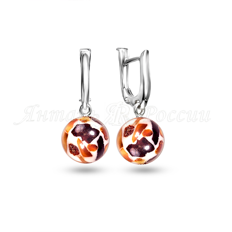 Серьги Посереб, янтарь, юв. смола