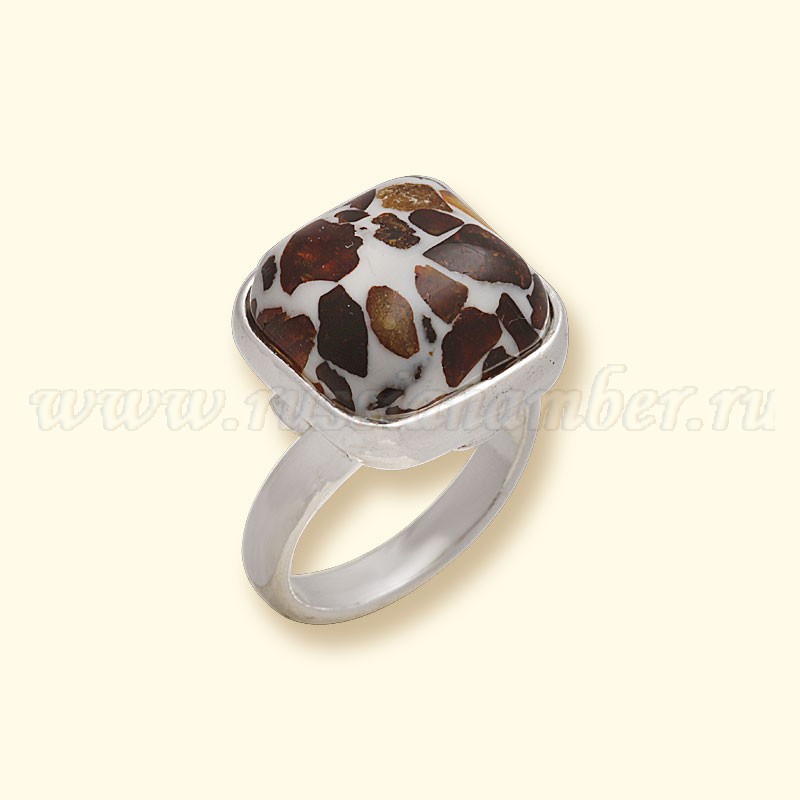 Кольцо Посеребрение, янтарь