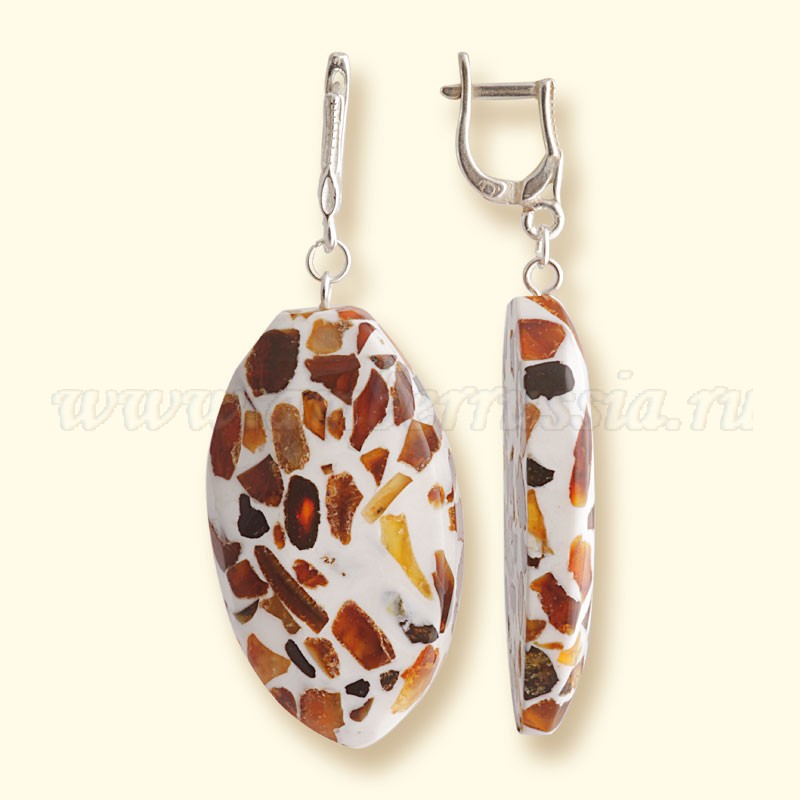 Серьги Посеребрение, янтарь
