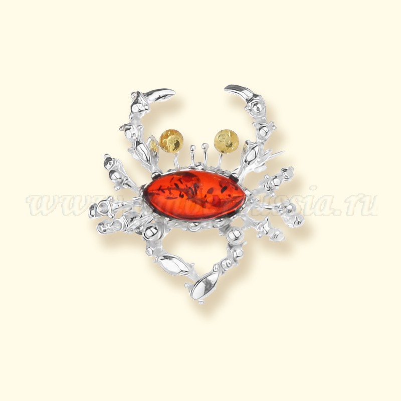 Брошь Посеребрение, янтарь