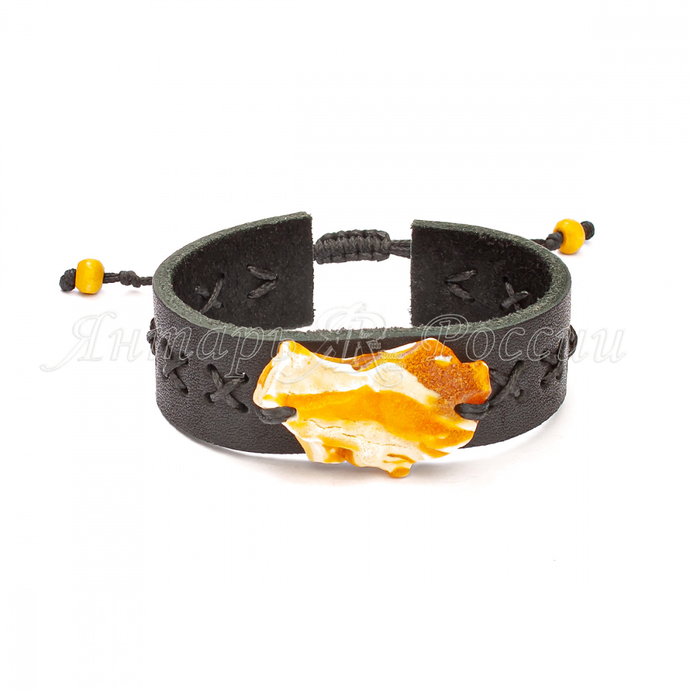 Браслет кожа  Янтарь Браслет кожа  Янтарь