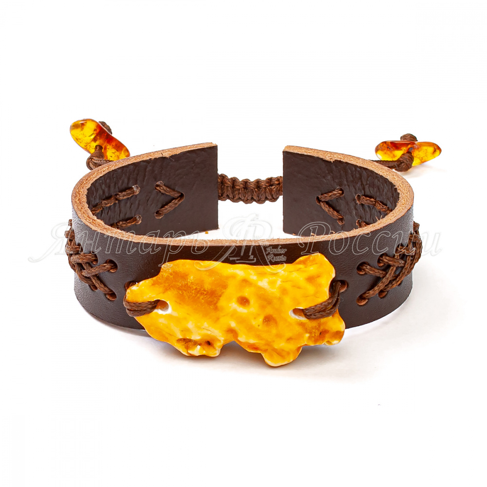 Браслет кожа  Янтарь Браслет кожа  Янтарь